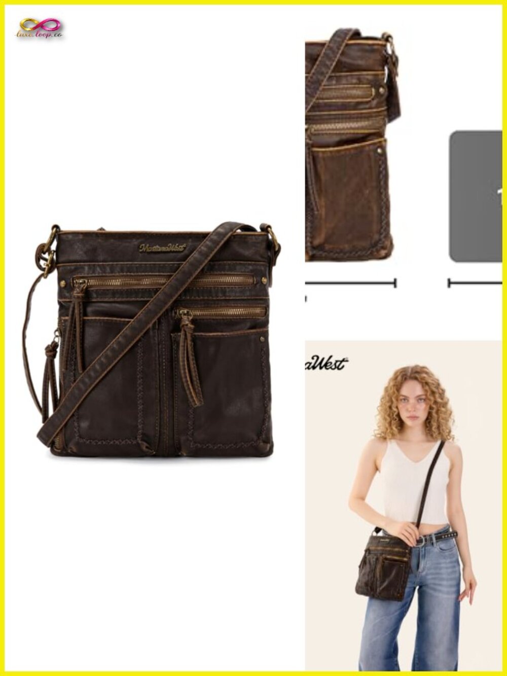 Vegan Leather Crossbody Bag with Multiple Pockets Adjustable Strap